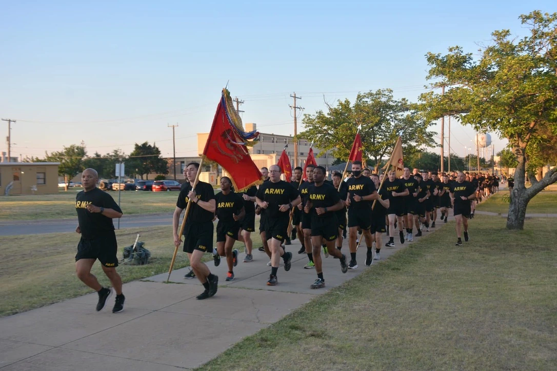 DaMond Davis leading his battalion on a formation run