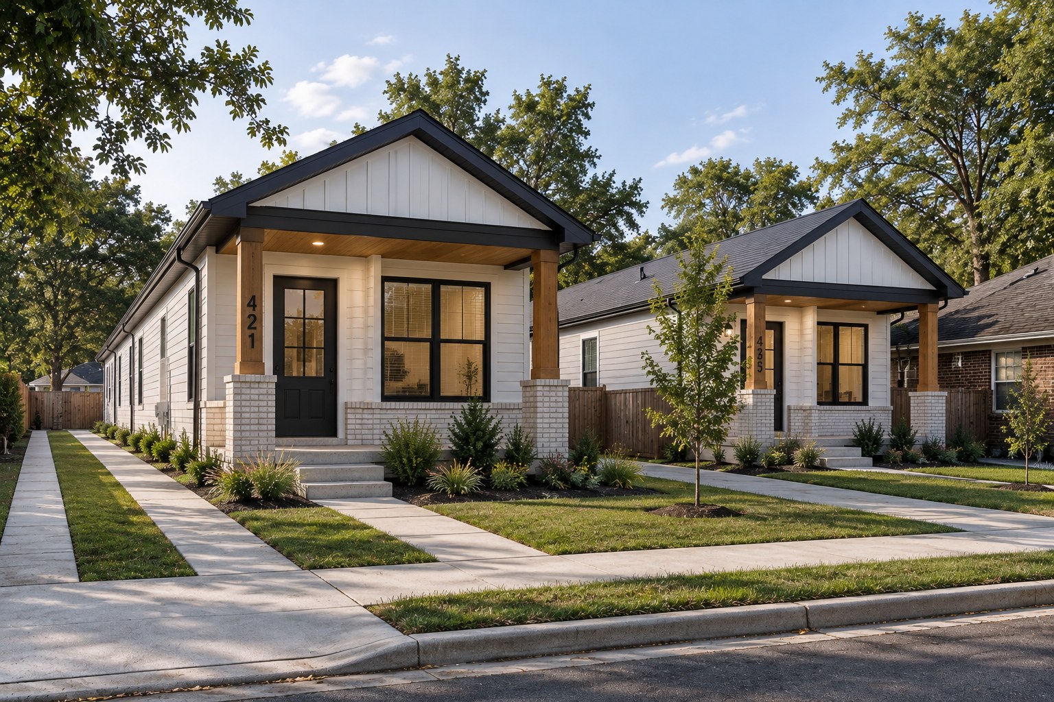 Conceptual rendering of two single-family infill homes planned for West Montgomery, Alabama.